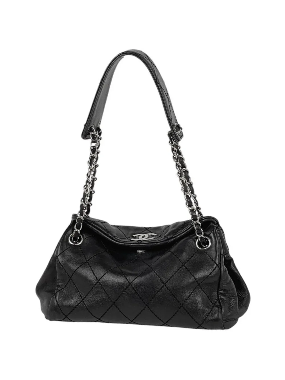 Chanel Shoulder Bag CC Logo Quilted Leather Black